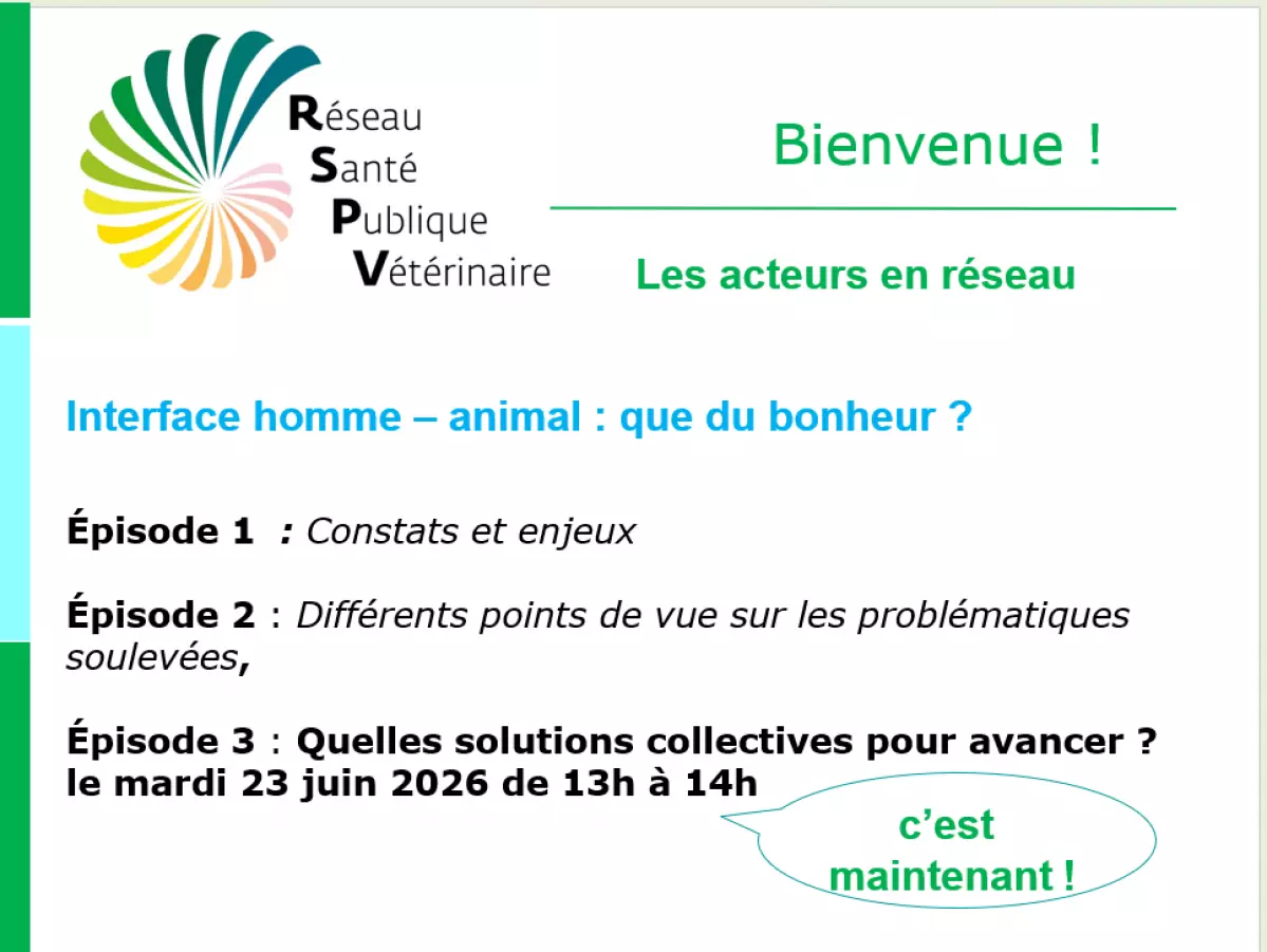 Webinaire RSPV santé publique vétérinaire et territoires : interface homme -animal que du bonheur ? épisode 3